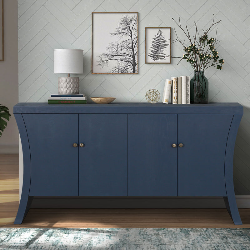 Refined Industrial 4 Door Credenza With Arc Legs & Bronze Clasps