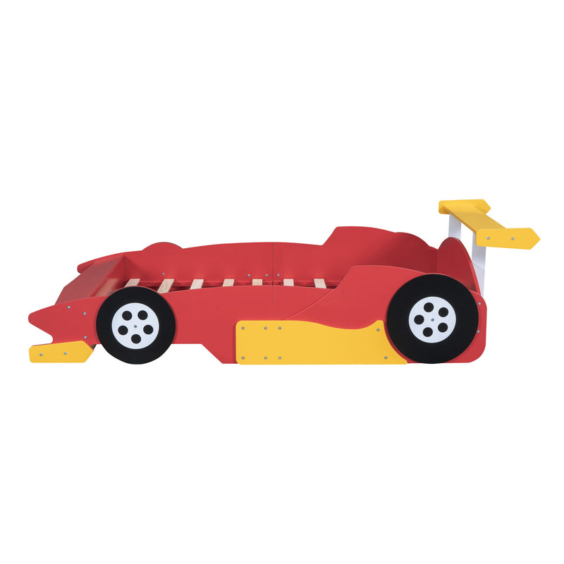 Race Car-Shaped Platform Bed With Wheels