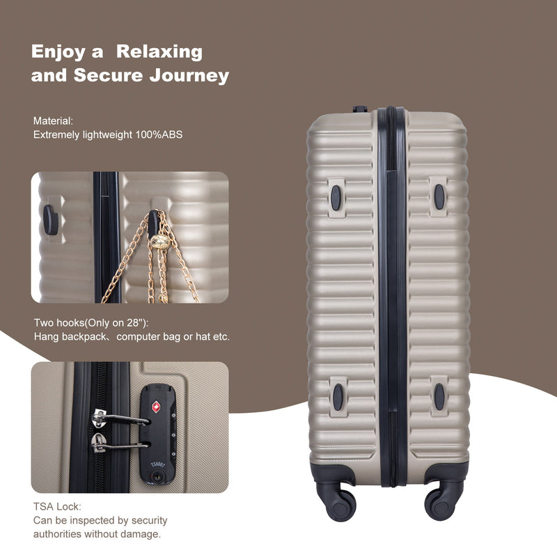 3 Piece Luggage Sets Lightweight Suitcase With Two Hooks, Spinner Wheels, Tsa Lock