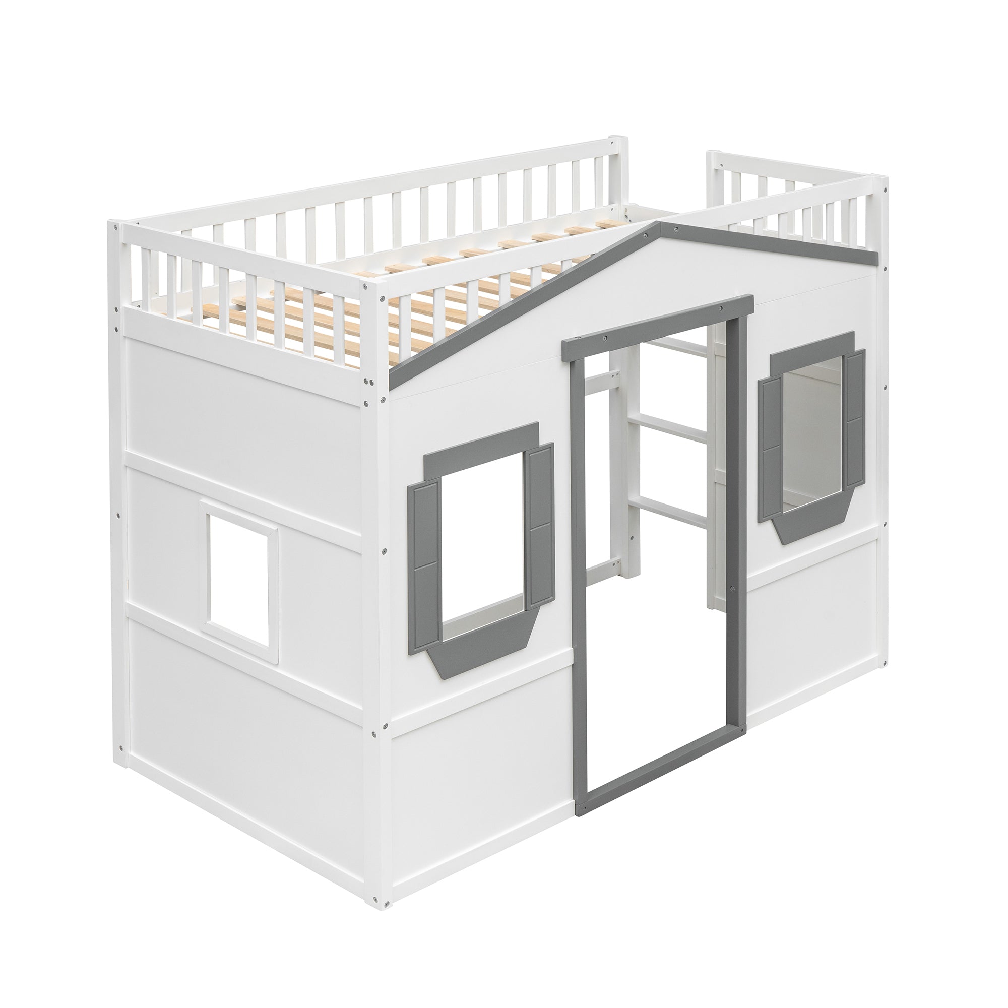 Twin Size House Loft Bed With Ladder-White+Gray Frame - Atlantic Fine Furniture Melbourne FL