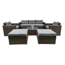 6 Piece Patio Rattan Wicker Outdoor Furniture Conversation Sofa Set with Removeable Cushions and Temper glass TableTop