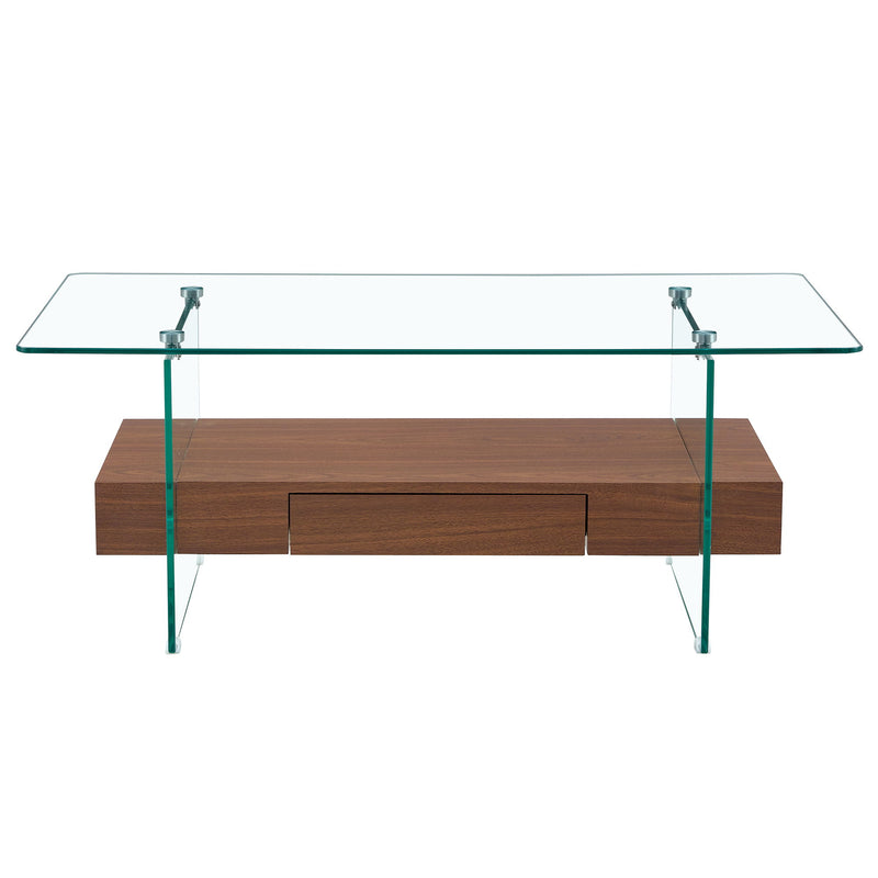 Modern 2 Tier Square Coffee Table, Elegant Marble Pattern