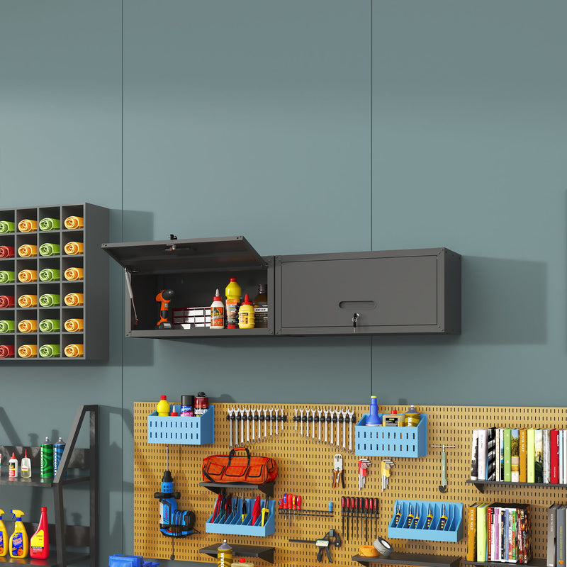 Heavy Duty, Metal Wall Mounted Tool Storage Cabinet Steel Metal Garage Storage Cabinet - Black / Gray