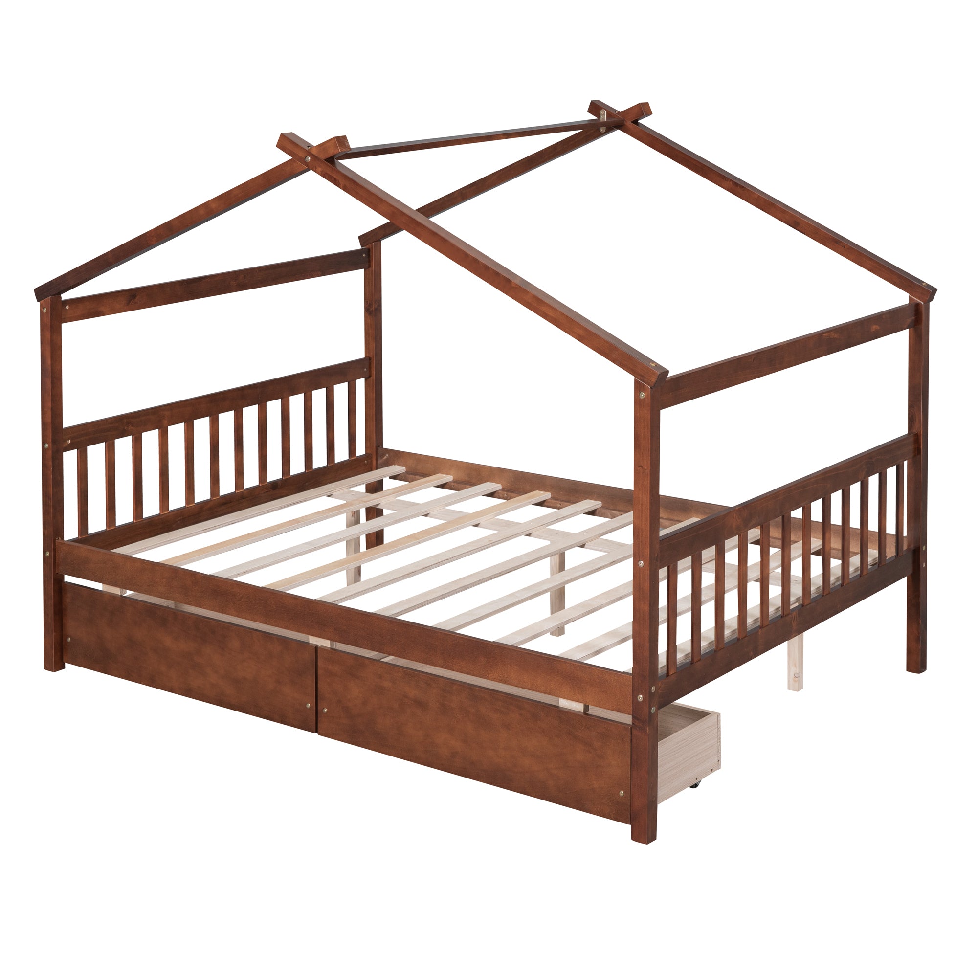 Full Size Wooden House Bed with Drawers, Walnut - Atlantic Fine Furniture Melbourne FL