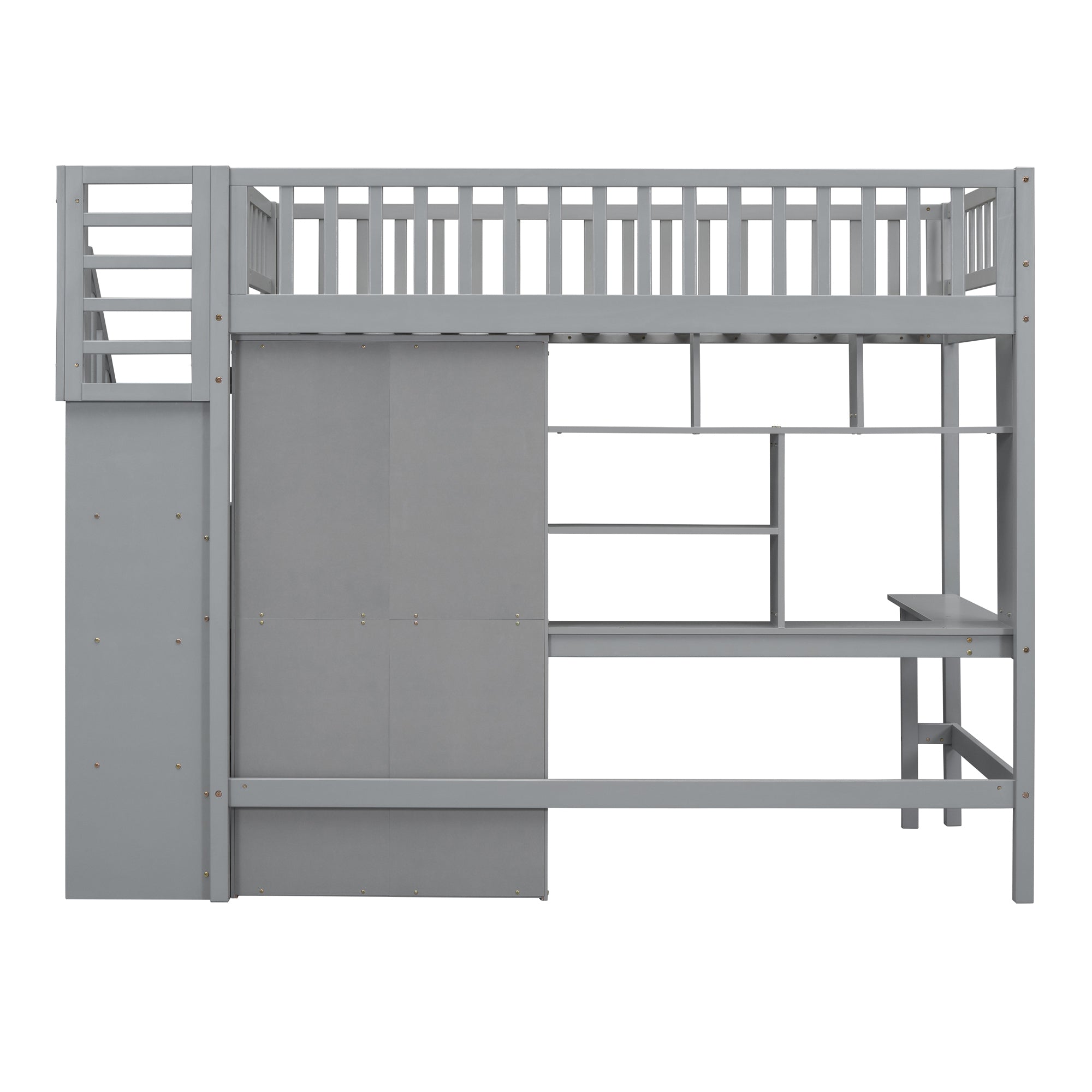 Twin size Loft Bed with Bookshelf,Drawers,Desk,and Wardrobe-Gray - Atlantic Fine Furniture Melbourne FL