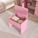 Vanity Desk With LED Mirror Lights And Power Outlet Charging Station, 3 Drawers, 7 Shelves, Storage Stool - Pink