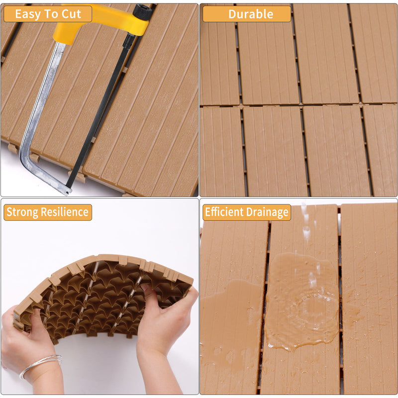 Plastic Interlocking Deck Tiles, Patio Flooring Outdoor Waterproof All Weather Use