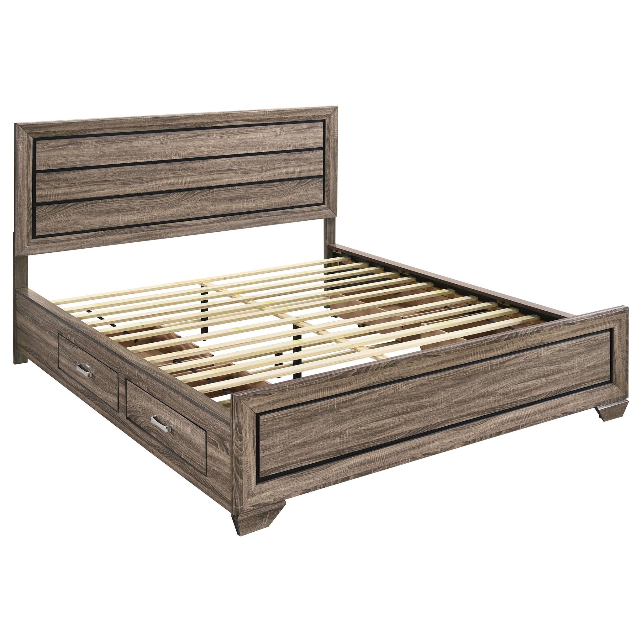 Kauffman Wood California King Storage Panel Bed Washed Taupe