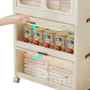 Portable Wardrobe Closet Storage Organizer With Magnetic Doors And Hanging Rod - Cream White