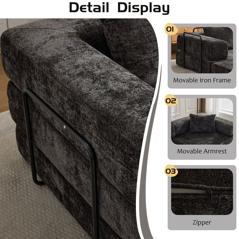Convertible Floor Sofa Bed With Fixed Shape Frame, Boneless Modular Sectional Sofa, For Living Room - Black