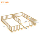 Double Twin Floor Bed with Fence, Guardrails, without door, Natural