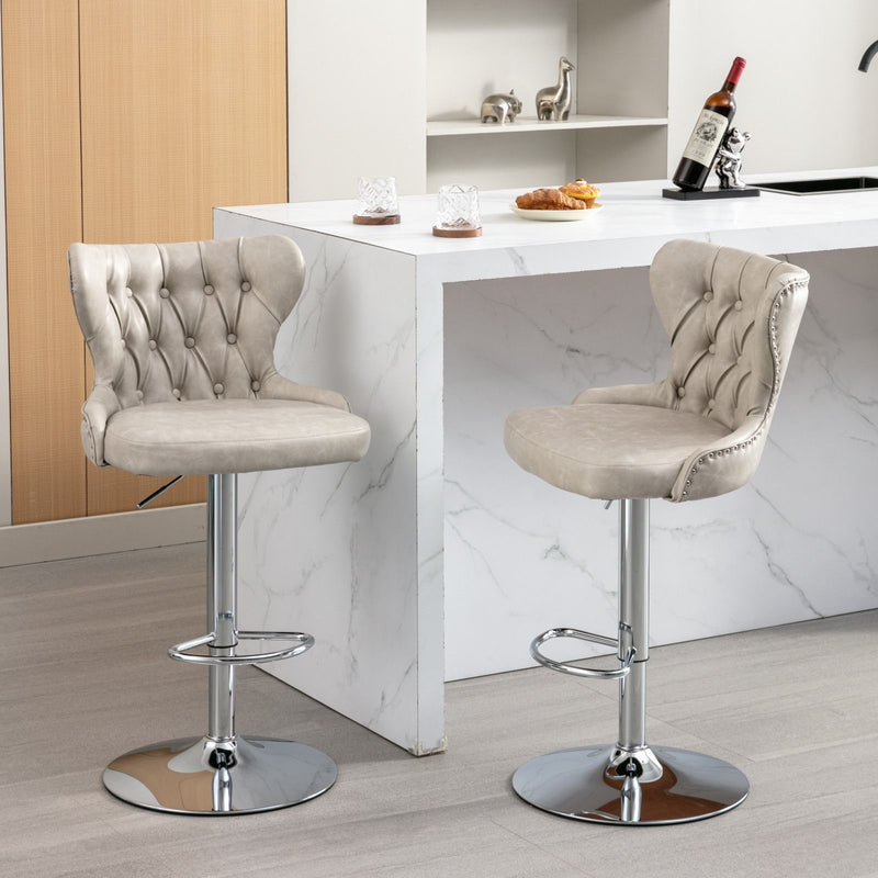 Swivel Barstools Adjusatble Seat Height From 25-33", Modern Upholstered Chrome Base Bar Stools With Backs Comfortable Tufted For Home Pub And Kitchen Island