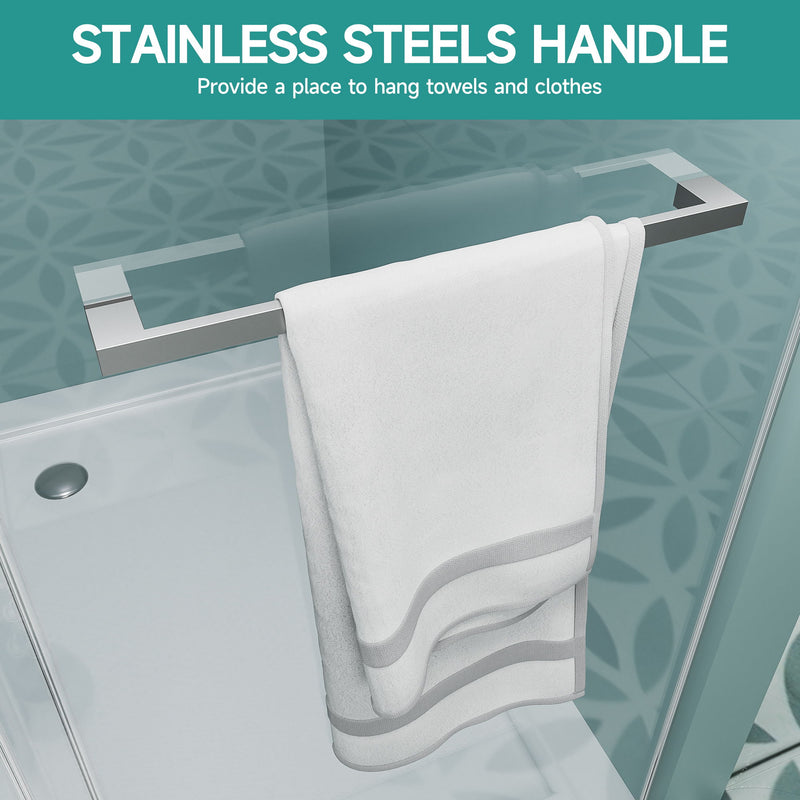 Frameless Double Sliding Soft Close Bathtub Shower Door, 5 / 16" Clear Nano Coated Tempered Glass And 304 Stainless Steel Handle - Brushed Nickel