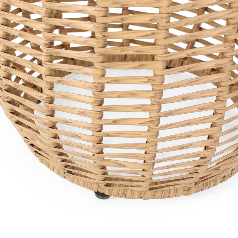 Boho Arias - Side Table With Tempered Glass Top And Rattan Wrap