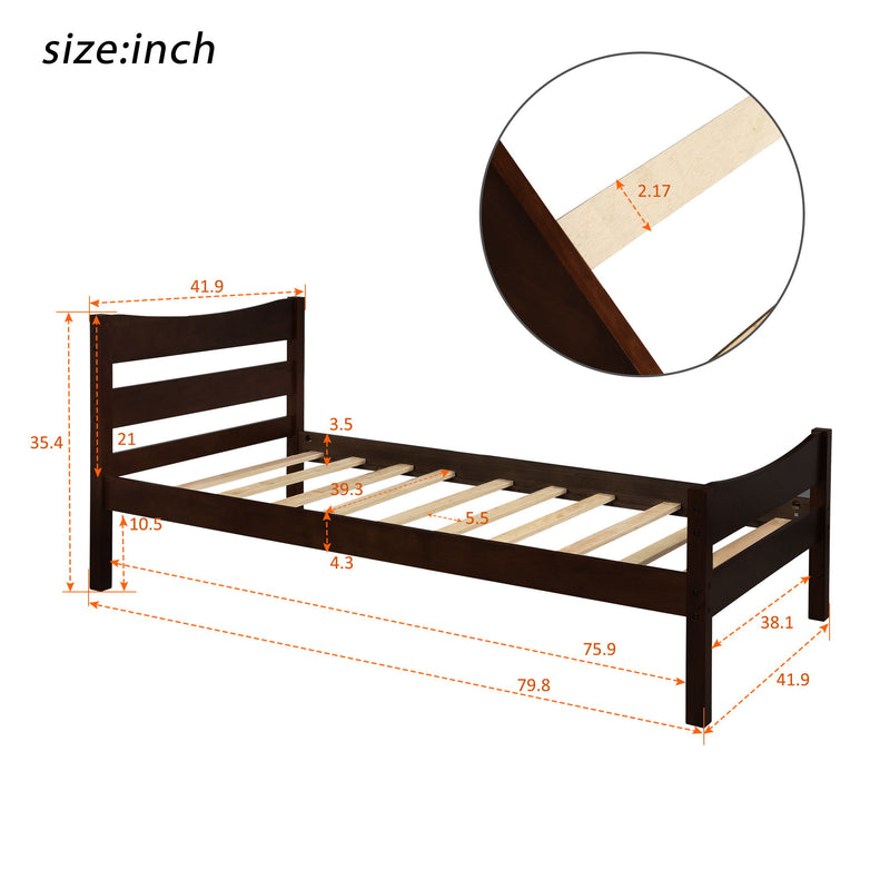 Twin Size Platform Bed With Headboard And Wooden Slat Support