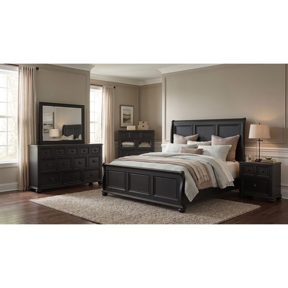 Heritage Sleigh Bedroom Set in Black by Elements International, view 5