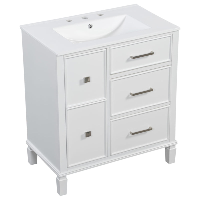 Bathroom Vanity With Ceramic Sink, Flip Out Drawer Design For Plumbing, Soft Close Drawers