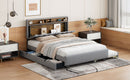 Upholstered Platform Bed With Storage Headboard, Trundle & 2 Drawers And A Set Of Sockets & USB Ports