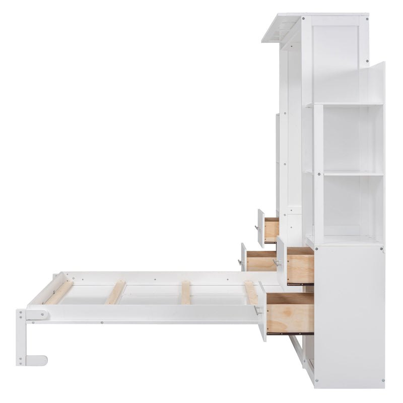 Murphy Wall Bed With LED Lights, Shelves And Drawers