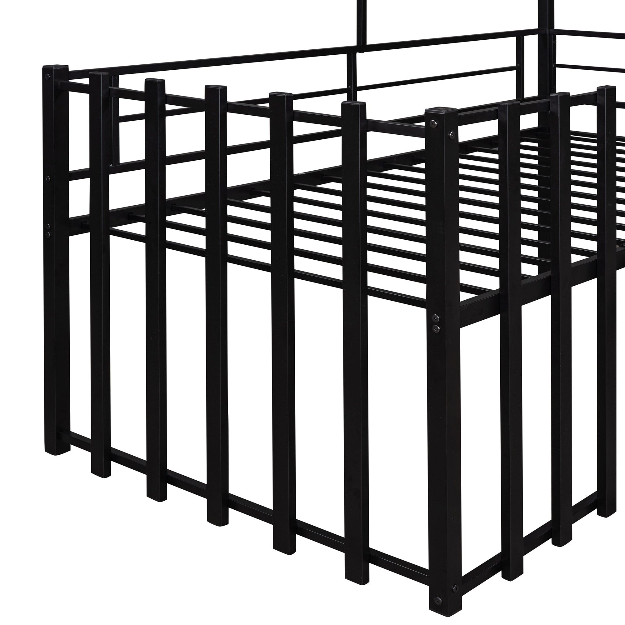 Metal Twin size Loft Bed with Roof, Window, Guardrail, Ladder Black - Atlantic Fine Furniture Melbourne FL