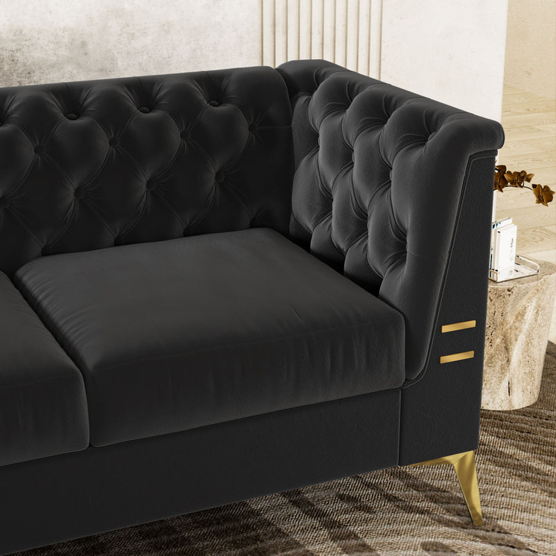 Luxurious Velvet Sofa With Gold Legs, Modern Chesterfield Design, Tufted Upholstery, 3 Seat Couch For Living Room And Office