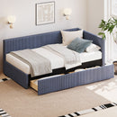 L-Shape Corner Bed, Corduroy Upholstered Daybed With 2 Storage Drawers And Vertical Striped Design