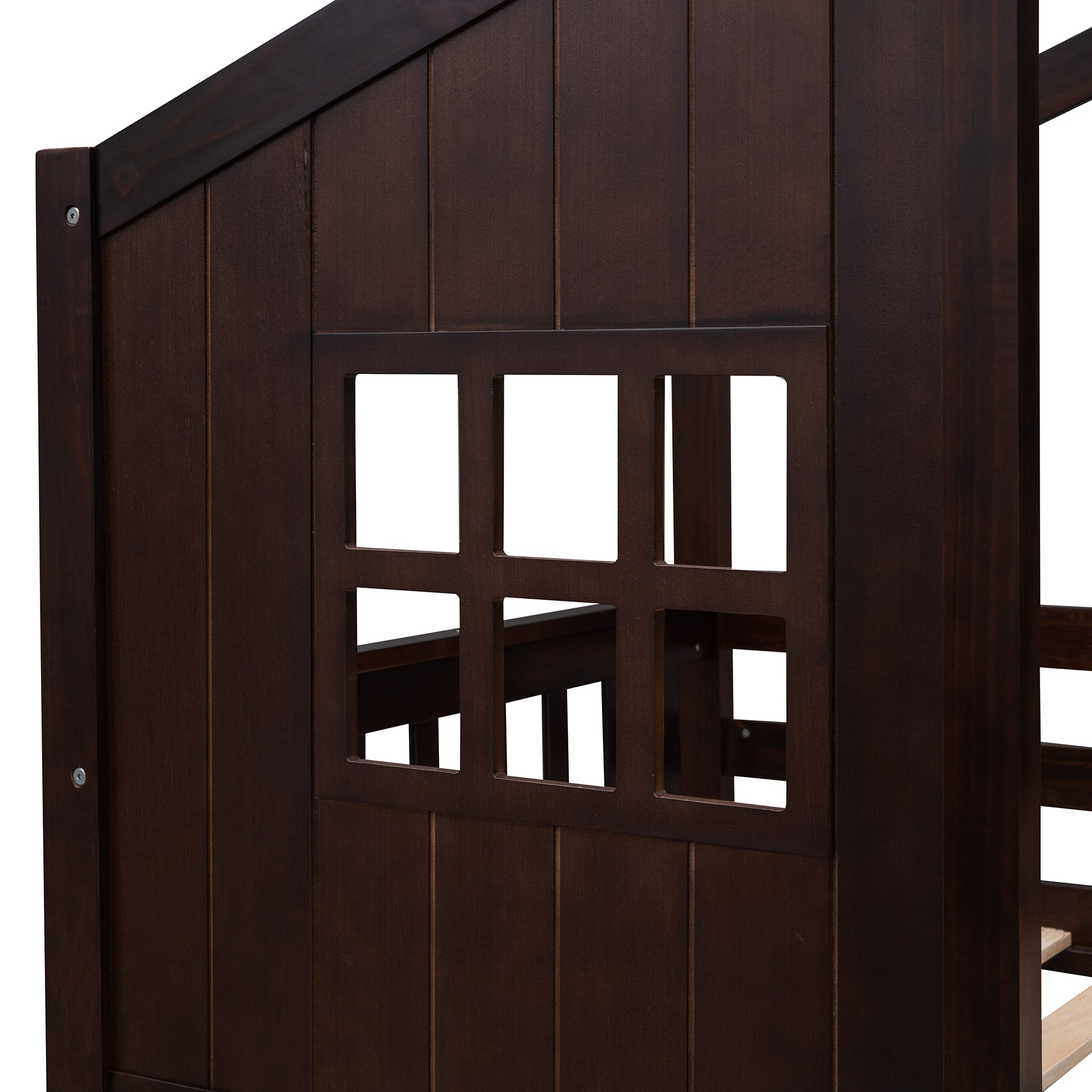 Twin Over Twin House Bunk Bed With Ladder, Wood Bed-Espresso - Atlantic Fine Furniture Melbourne FL