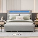 Full Size Upholstered Platform Bed with LED Frame, with Twin  Size Trundle and 2 drawers, Teddy Fleece, Gray