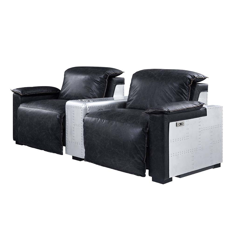 Misezon - Recliner - Black Top Grain Leather & Aluminum - Atlantic Fine Furniture Inc