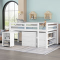 Loft Low Study Bed With Cabinet, Shelves And Rolling Portable Desk, Multiple Functions
