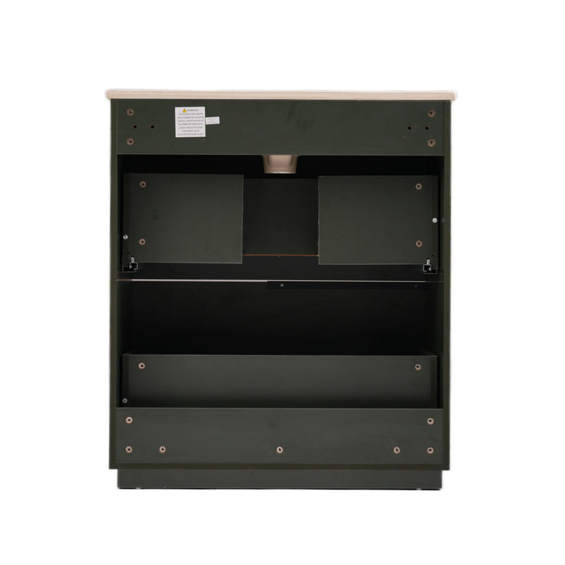 Fluted Bathroom Vanity With Ceramic Sink, Soft Close Slides