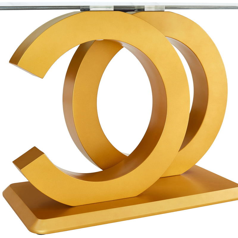 Modern Minimalist Rectangular Dining Table For 6 - 8 People With Brackets And Aureate Base - Gold