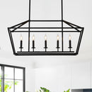 5 Light Farmhouse Kitchen Island Lighting, 5 Light Industrial Linear Chandelier For Dining Room Metal Hanging Pendant Light Fixture For Bedroom Living Room Hallway Conference Room - Matte Black