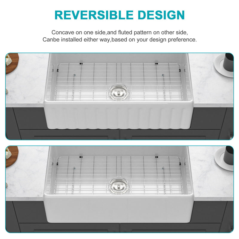 Ceramic Farmhouse Sink With Deep Basin And Stainless Steel Grid