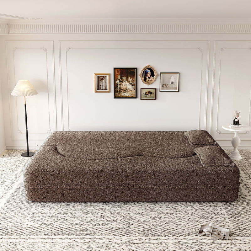 Modern Floor Sofa, With 2 Pillows, Convertible Teddy Fabric Foam Filled Bed