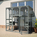 Outdoor Cat House Wooden Catio Enclosure With Cover - Large Cat Cage With Jump Platforms And Condos, Weatherproof - Gray