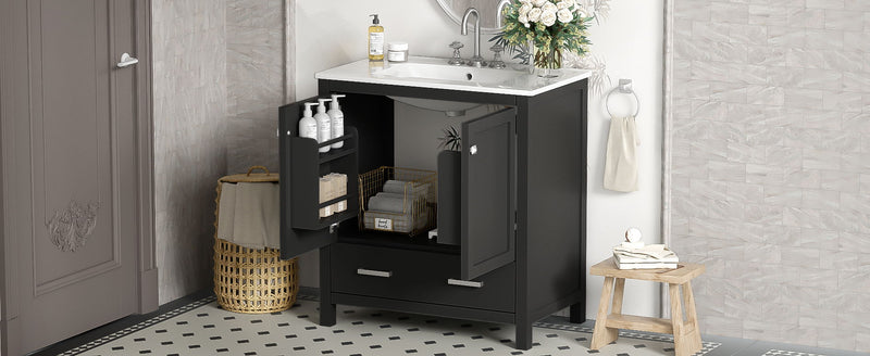 Bathroom Vanity With Single Sink, Combo Cabinet Undermount Sink, Bathroom Storage Cabinet With Two Doors And A Drawer, Soft Closing, Multifunctional Storage, Solid Wood Frame