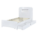 Twin Size Storage Platform Bed Frame with with Two Drawers and Light Strip Design in Headboard,White