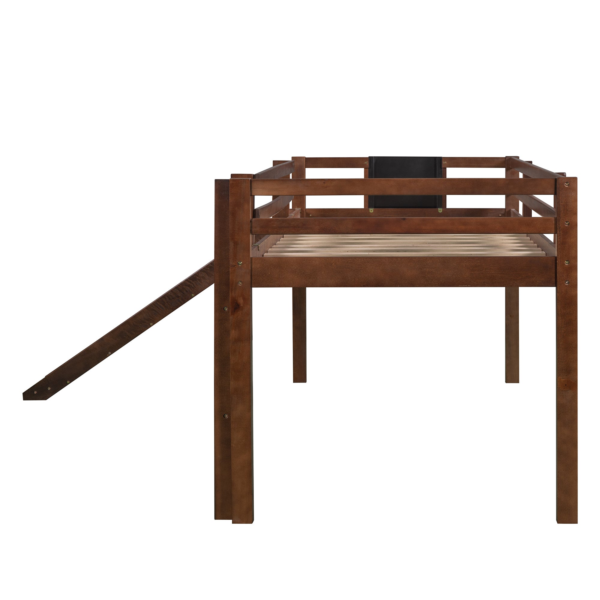 Twin size Loft Bed Wood Bed with Slide, Stair and Chalkboard,Walnut(OLD SKU :WF282115AAL) - Atlantic Fine Furniture Melbourne FL