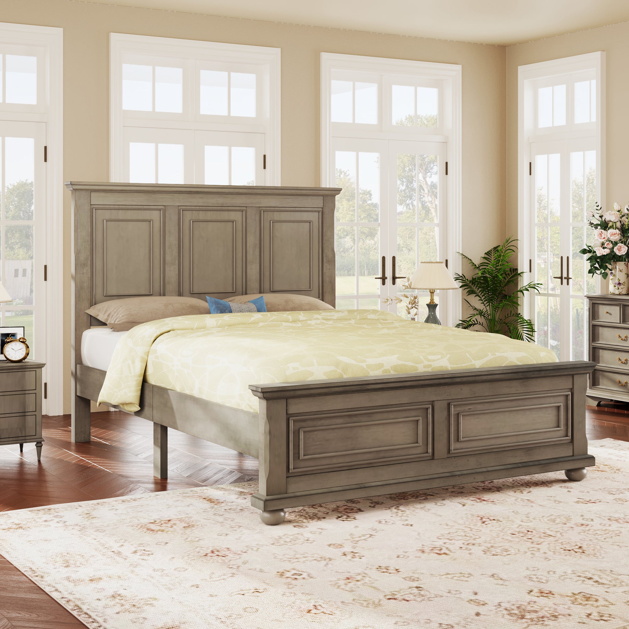 Traditional Town and Country Style Pinewood Vintage Queen Bed, Stone - Atlantic Fine Furniture Melbourne FL