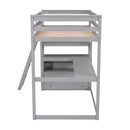 Twin Size Loft Bed with Desk and Shelves, Two Built-in Drawers, Gray(old SKU:GX000803AAE-1)