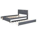 Upholstered Platform Bed With Brick Pattern Headboard And Twin Long Size Trundle