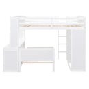 Full size Loft Bed with a twin size Stand-alone bed, Shelves,Desk,and Wardrobe-White