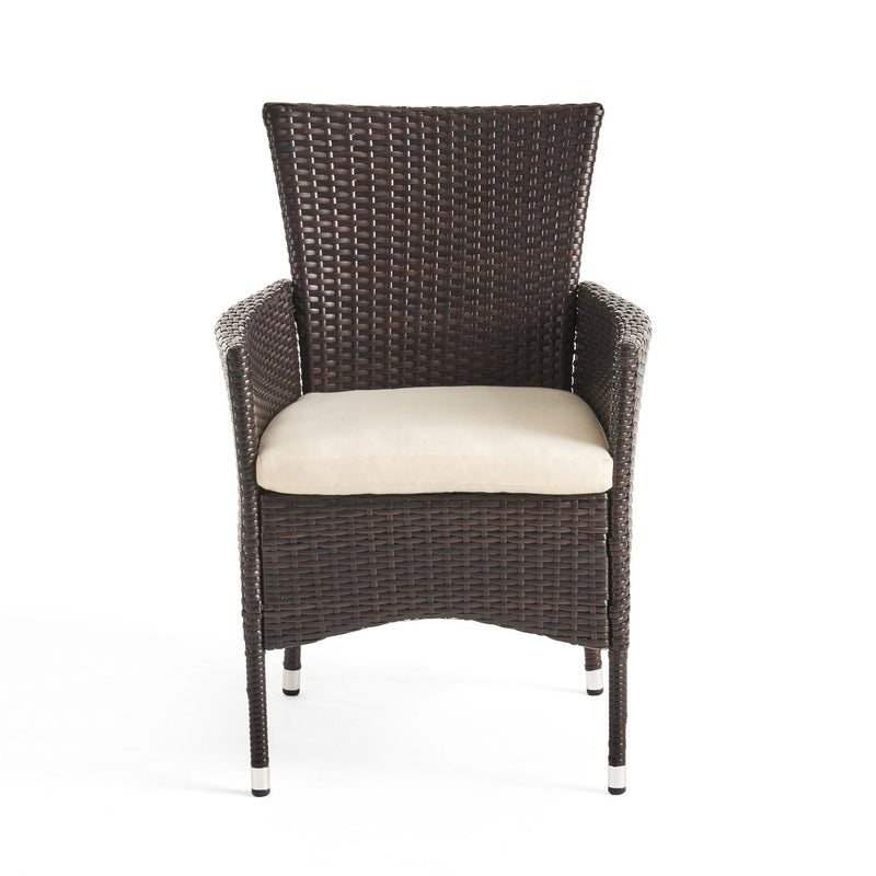 Clementine - Outdoor Wicker Dining Chairs Set With Water Resistant Cushions (Set of 2) - Brown Multi