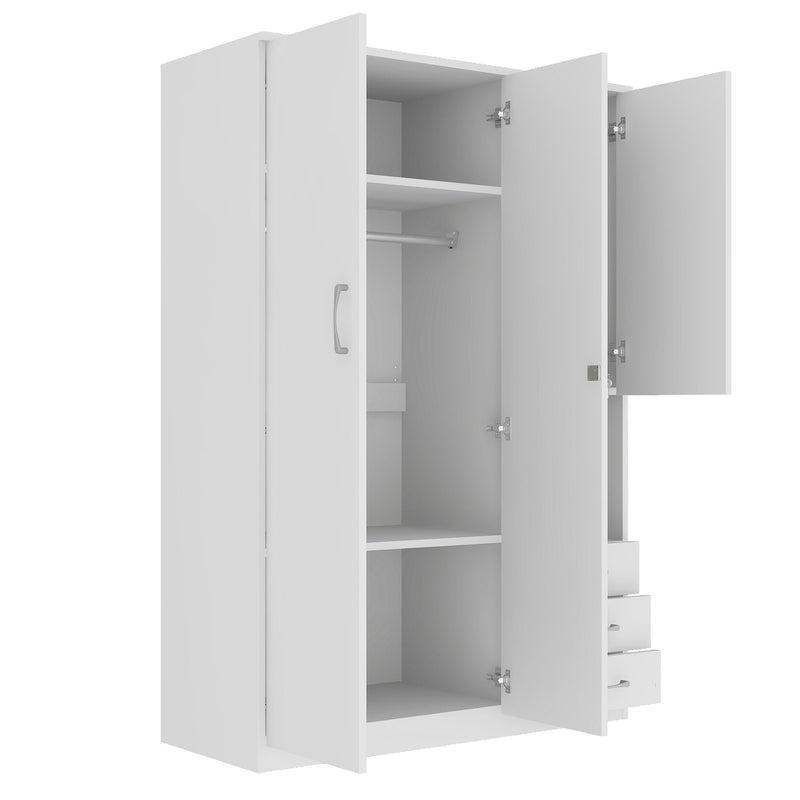 2 Doors Wooden Wardrobe Storage For Bedroom, With Shelves And 3 Drawers