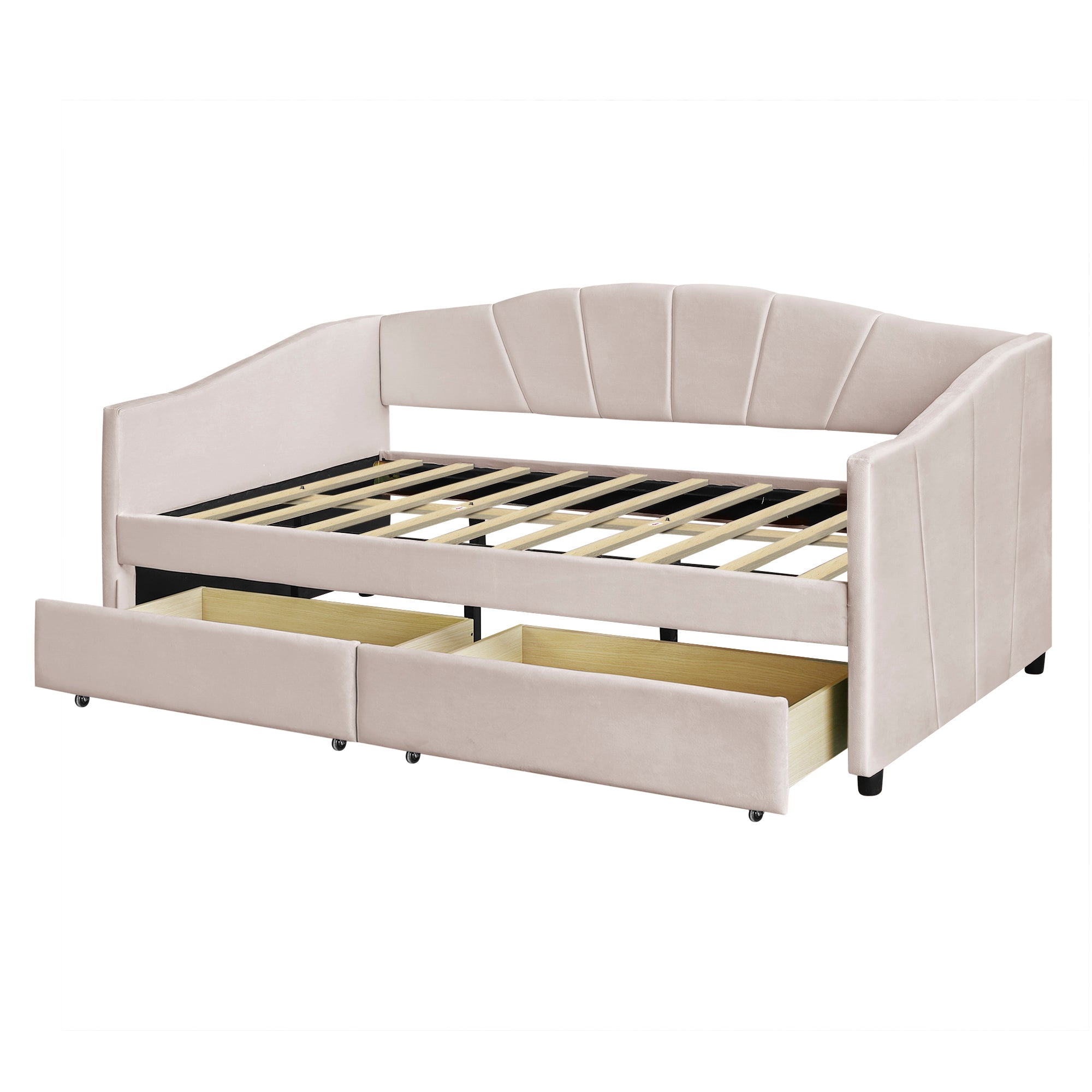 Upholstered daybed Twin Size with Two Drawers and Wood Slat  ,Beige - Atlantic Fine Furniture Melbourne FL