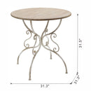 Round Wooden Table With Metal Scrollwork Legs - White Washed