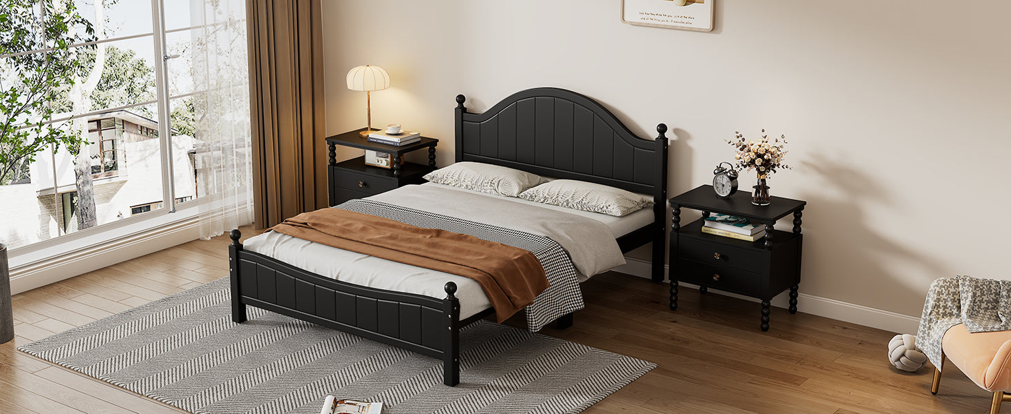 Traditional Concise Style Black Solid Wood Platform Bed, No Need Box Spring, Queen - Atlantic Fine Furniture Melbourne FL