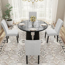 5 Piece Round Dining Table Set, Modern Dining Table And 4 Upholstered Chairs For Dining Room