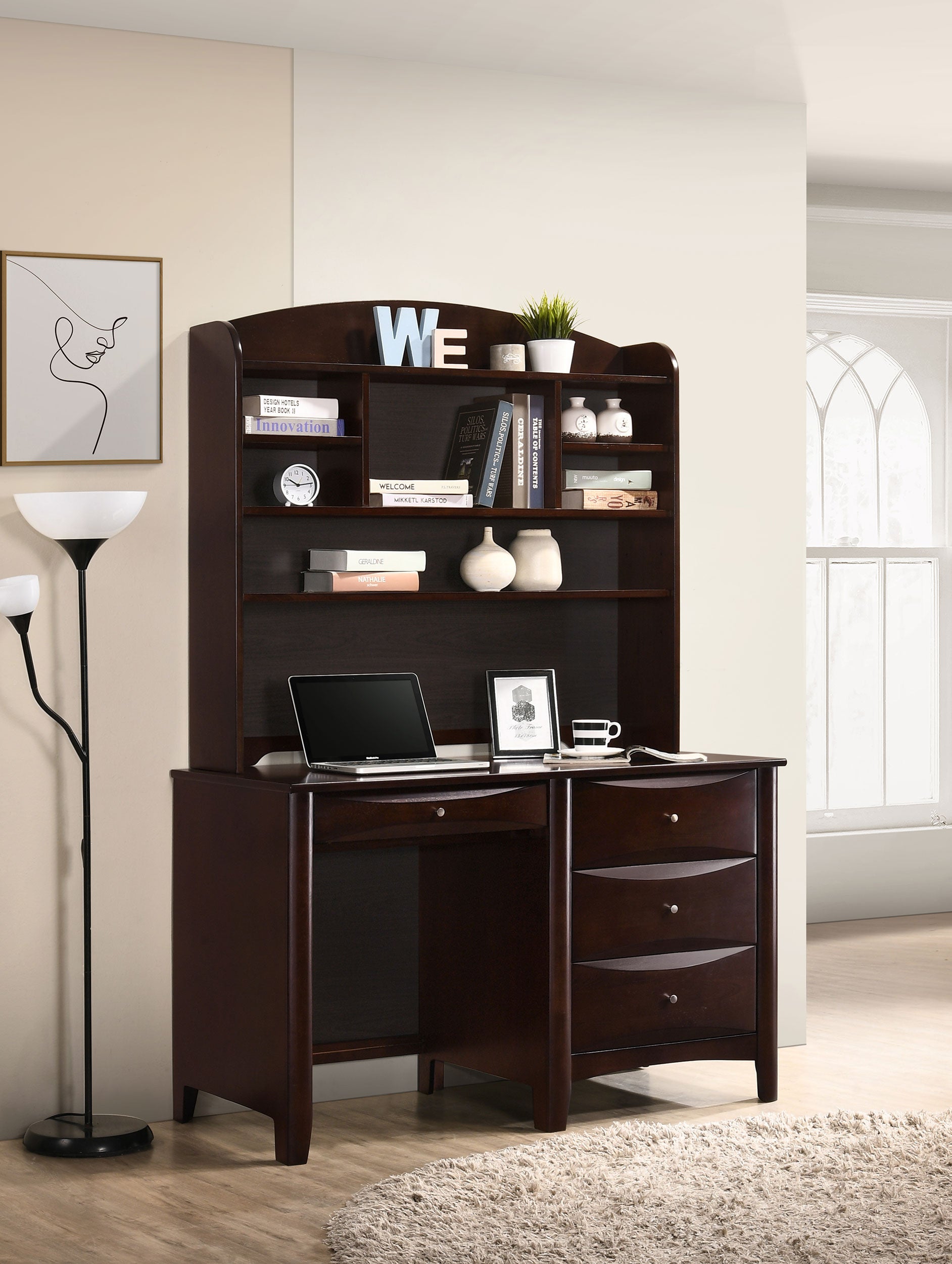 Phoenix Desk Hutch with Shelves Cappuccino — view 4